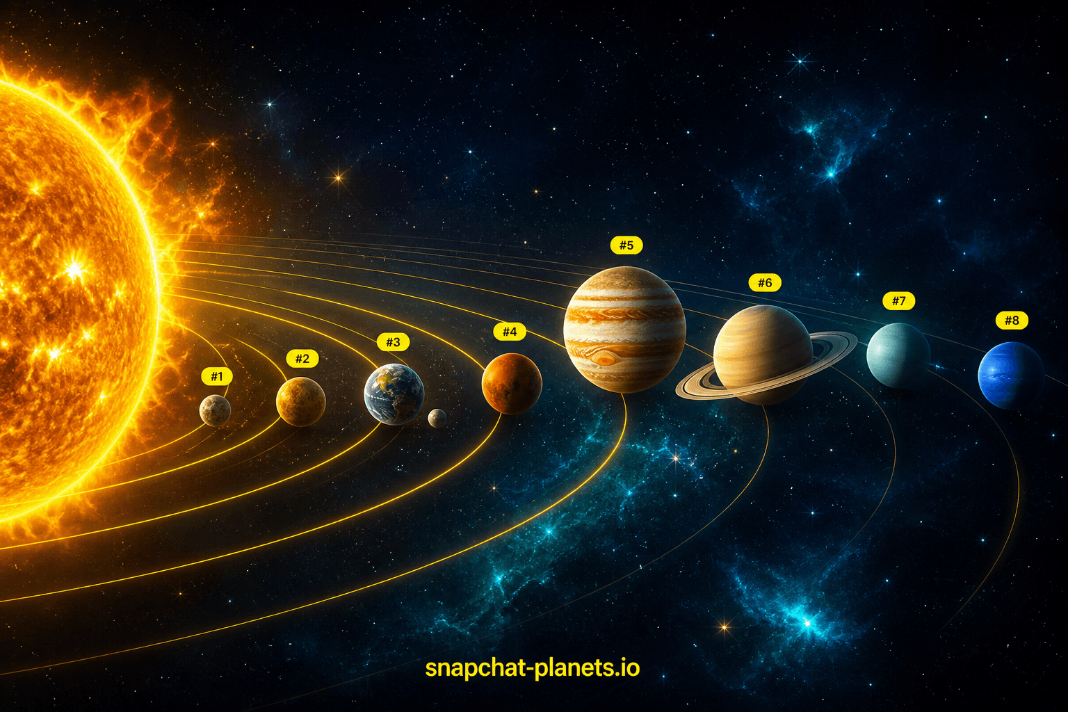 3D Snapchat Friend Solar System with glowing orbital paths around the Sun